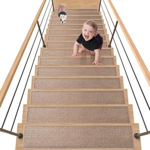 WIKUVO 30X8 Inch Stair Mat, 15 Pack Comfortable Stair Treads for Wooden Steps, Non-Slip Stair Runner with Rubber Backing for Elderly, Children and Dogs