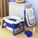 StarAndDaisy 2-in-1 Bath Tub for Baby with Bathing Chair & Cushion/Foldable Bathtub for New Born Baby to Kids 0-6 Years Girls and Boys, Space Saving Design & Fast Drainage (Blue)