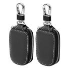 Contacts Genuine Leather Car Remote Key Case | Smart Protection Key Holder For Car Key | Key Chain Bag | Auto Remote Keyring Wallet (Black, Pack Of 2)