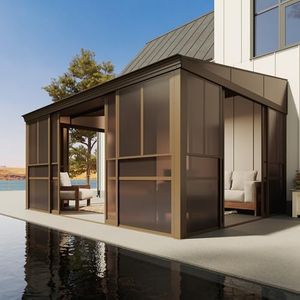 Aoxun 12' X 14' Wall Mounted Sunroom, Enclosed Lean-to Solarium, Aluminum Outdoor Gazebo with Galvanized Steel Roof, Sliding Doors & Movable PC Windows, for Garden, Deckyard, Brown