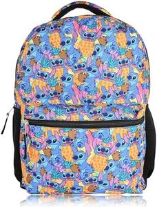 Disney Classic Allover Bookbag Backpack - Mickey Minnie Mouse Lilo and Stitch Tinker bell Allover School Bag for Kids, Adults, Light Blue