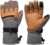 Alpine Swiss Mens Waterproof Snow Ski Gloves Gauntlet Mittens with Zipper Pockets Winter Snowboarding Windproof 3M Thinsulate Tan Gloves Large