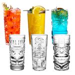 binsakao Tiki Glasses Set of 6-14 Oz 420 ml Highball Glasses for Cocktail - Modern Clear Tropical Tiki Cups Tumbler - Mixed Drinking Glass for Hawaiian Tiki Bar Island Party Beverages Iced Tea