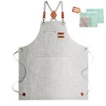 Chef Apron, Canvas Cross Back Apron with Pockets for Men Women,Kitchen Cooking Bib Baking Apron