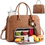 LOVEVOOK Lunch Tote Bag for Women, Insulated Lunch Bag with 17.3 Inch Laptop Compartment, Expandable Leather Work Tote with 40oz Tumbler Pocket, Office Bag for Teacher Nurse Travel