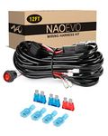 NAOEVO 12FT LED Light Bar Wiring Harness Kit 16AWG 2 Leads 12V On Off Waterproof Switch Power Relay Blade Fuse for Off Road Lights LED Work Light (12FT)