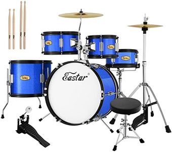 Eastar Drum Set for Kids - 16 inch 5-Piece Drum Kit for Beginners with Adjustable Throne and Cymbal, Pedal & Drumsticks, Metallic Blue (EDS-350MBE)