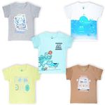 YUV Unisex Infant Baby Boys & Girls 100% Cotton Printed Multicolor Half Sleeve Regular Fit T Shirts-18 To 24 Months Babies, Pack Of 5