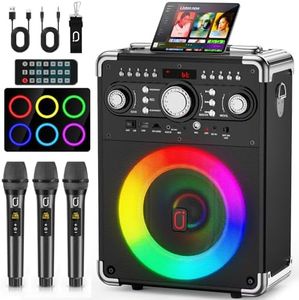 HWWR Karaoke Machine with 3 Microphones for Adults and Kids,Portable Party Karaoke Speaker with DJ Lights, Bluetooth Speaker for Home Party, Gatherings, The Best Gift for All