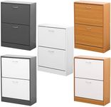 AVC Designs 2 Drawer White Grey Pine Shoe Storage Cabinet Footwear Rack Unit (Grey & White)