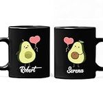 Avocado Couple Ceramic Mug Set of 2, Gift for Avocado Lover, Custom Mr & Mrs Mug with Names, Personalized Couple Matching Coffee Mugs Set Gift for Valentine's Day, Black Tea Cup 11oz or 15oz