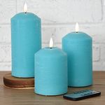 Eywamage Turquoise Blue Flameless LED Candles with Remote, Flickering Real Wax Battery Decorative Candles D 3" H 4" 5" 6"