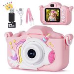 KIZJORYA X5 Kids Digital Camera, Pink, Unisex, 32GB SD Card, 8X Digital Zoom, Auto Focus, Cute Frames, Film Filters, Easy to Use, Durable Design