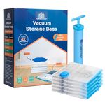 HomeStrap Vacuum Storage Bags with Pump Pack of 5 (Small)| Airtight and Reusable Space Saver Double Ziplock Compression Bags with Vacuum Pump|Creates 4x More Space for Clothes, Winterwear, Blankets