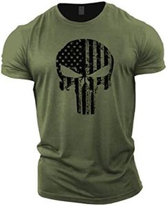 GYMTIER Skull USA Flag - Camiseta de gimnasio para hombre, entrenamiento de culturismo, entrenamiento, levantamiento de pesas, color verde, M