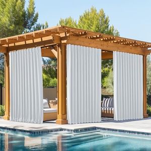 NICETOWN 2 Panels Outdoor Curtains Waterproof Pocket & Back Tab on Top & Bottom, Thermal Insulated Windproof Sun Blocking Outside Privacy Drapes for Patio with Fixed Rope, W84 x L95, Greyish White