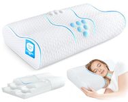zibroges Sandwich Cervical Neck Pillow Queen Size, Dynamic Memory Foam Pillow for Sleeping, Adjustable Contour Ergonomic Orthopedic Cooling Pillow for Side, Back & Stomach Sleepers