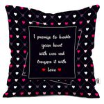 Paperholic Creations Satin Fibre Promise to Handle Love Quote Cushion Cover 12" x 12" with Filler-Black | Valentine Gift for Girlfriend, Boyfriend Gifts, Promise Day Gift, Partner Gifts