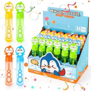 deAO 24 Piezas Pompas de Jabón, Pingüino Burbujas de Jabon Niños 4 Estilos Pompas Jabon Niños Cumpleaños, Exterior Interior Bodas Juguetes, Piñata Regalo de Fiesta, Pomperos(35 ml)