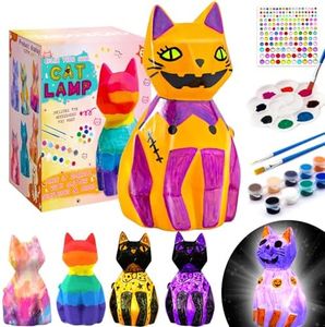 HAPMARS Paint Your Own Cat Lamp Kit 1pcs, DIY Geometric Cat Art Craft Painting Kits for Girls Boys Crafts for Kids Age 4 5 6 7 8 9 10 11 12+, Art Supplies Gifts for Birthday Halloween Christmas