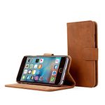 Snugg iPhone 6 / 6S Wallet Case – Leather Card Case Wallet with Handy Stand Feature – Legacy Series Flip Phone Case Cover in Distressed Brown