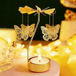Valentine Gift for Women, Rotating Candle Holder, Gold Spining Tealight Candle Holder for Birthday, Wedding, Mother's Day, Party Table Decor