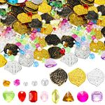 319 Pcs Pirate Treasure Pirate Gold Fake Coins Plastic Pirate Gems and Jewels Playset Pirate Party Decor Treasure for Pirates Themed Adventures Summer Pool Party Coins(Irregular)