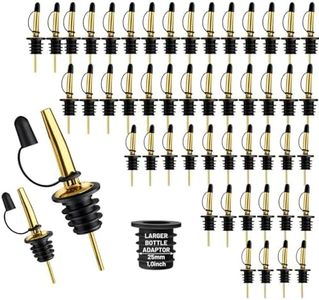 48-Pack Liquor Bottle Pourers with Adapters, Liquor Pour Spout Adapters set for for Large Olive Oil Bottles and Liquor Bottles - Up to 1 Inch/25mm Neck Converts Any Spout into a Large Pour Spout,Gold