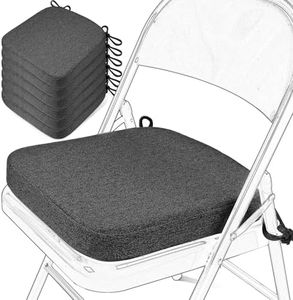 SINOSSO Memory Foam Chair Cushions for Folding Chairs 6 Pack, Thickened 2" Square Pads with Ties for Kitchen Chairs, Indoor Non-Slip Dining Chair Seat Cushions (Set of 6, Dark Grey)