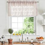 YJ YANJUN Pink Lace Valance Curtains for Windows Country Sheer Lace Curtains for Living Room Bedroom, Bathroom Macrame Valance Rod Pocket 52 W x 18 L Inch 1 Panel