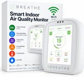 BREATHE Airmonitor Plus Indoor Air Quality Monitor – Smart CO2, PM1 PM2.5 PM10, VOC & Formaldehyde Sensor | Professional-Grade Air Monitor with App