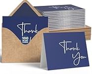 100 Navy Blue Thank You Cards with Envelopes & Stickers | Classy Thank You Notes Bulk Box Set | Large Professional Looking 4? x 6" Cards Perfect for Business, Graduation, Baby Shower & Wedding