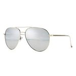 SUNGAIT Lightweight Oversized Fashion Womens Sunglasses - Mirrored Polarized Lens (Silver Frame/Silver Mirror Lens, 60) 1603YKSY UK