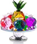 QFkris Crystal Faceted Apples and Pineapple Figurines Collectibles, Glass Fruit Paperweight Ornament with Base for Home Table Decor