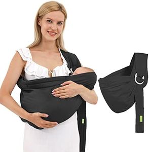 Baby Carrier Sling Wrap Ring, Soft Infant Baby Carriers for Newborn Toddlers Slings, Ergonomic Design Hug Strap for Newborns, Breathable Adjustable Multi-Functional Sling Under 36lbs-Black