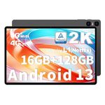 TECLAST T40HD 2K Tablet 10 Inch IPS, 10.4" Octa-Core CPU, Android 13 Gaming Tablet, 16GB +128GB/TF 1TB 4G LTE + 5G WiFi, Widevine L1/TÜV/7200mAh/BT5.0/Type-C/GPS/8MP+13MP/GMS/3.5mm Jack/Metal - 2024