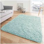 GC GAVENO CAVAILIA Polyester Anti Slip Area Rugs, Fluffy Faux Fur Shaggy Rugs For Bedroom 120X170 Cm, Soft Touch Hug & Snug Carpet For Living Room & Bedroom Rug, Duck Egg