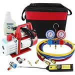 LuckyHigh 110V 4CFM 1/3HP HVAC AC Vacuum Pump 1 Stage Rotary Vane Air Vacuum Pump and Gauge Set HVAC Tools and Equipment AC Manifold Gauge Set with Leak Detector & Carrying Tote