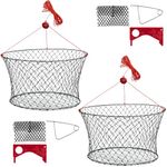 QualyQualy 2PCS Crab Ring Trap Bait with Crab Gague Measure and Bait Clip Crab Net Minnow Trap with 24 Tarred Braided Twine Fishing Crabbing Net for Board, Kayak, Dock and Pier