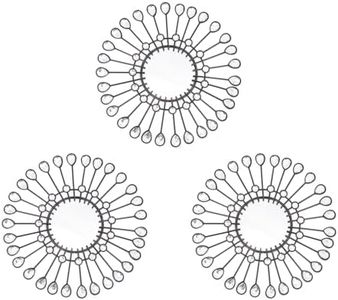 Manortang Black Mirrors 3 Piece, Sunburst Mirror Hanging Wall Decor, 9 inch Decorative Mirrors Wall Art, Rhinestone Round Mirror for Bedroom, Valentine, Kitchen, House Warming Valentine Gifts
