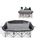 KingCamp 3 Seater Camping Chair for Adults, Up to 450 kg, Heavy Duty Padded Folding Triple Camping Sofa, Wine Glass Holder, Cup Pocket & Back Pockets, Outdoor Couch for Festival Football, Black/Grey