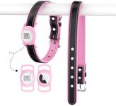 Premium Leather Dog Collar with Integrated Slide-On Holder Compatible for Apple AirTag, Soft Padded Inner Leather, Laser Engraved QR Code ID, Adjustable Collar for Medium Large Dogs (Pink, L)