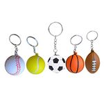 LIOOBO 5pcs Sports Keychains Sport Ball Key Ring Souvenirs Key Holder Gift for Kids Teens Men Boys Backpack (Basketball Football Rugby Baseball Tennis)