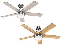 Hunter Fan Claudette,132 cm, Indoor Ceiling Fan with Light and Handheld Remote, Polished Nickel Finish, 5 Reversible Blades in Light Gray Oak and Drifted Oak, Ideal for Summer or Winter, Model 50652