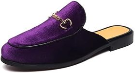 FLQL Mens Shoes Luxury Velvet Gold Buckle Slip-on Penny Loafers Casual Smoking Slippers Indoor Outdoor Sandals Black Size 7-13, 6-purple, 13