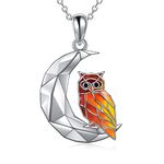 Moon Owl Necklace 925 Sterling Silver Origami Owl Pendant Necklace Jewellery Gift for Women Girls Friend (A-Origami Owl Necklace)