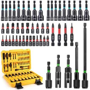 54-Piece Impact Magnetic Nut Driver Set - 1/4" Metric & SAE Impact Drill Driver Bit for Impact Drill, Wing Nut Driver, Screwdriver Bit, Socket Adapters, Quick-Release Extension, Storage Box
