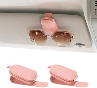 Yuoyar 2 Packs Sunglasses Holders for Car Visor - Magnetic Leather Sunglasses Holder and Ticket Card Clip - Car Visor Accessories (Pink)