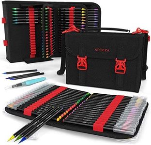 Arteza Real Brush Pens, 96 Colors, Flexible Nylon Tips, Coloring Markers in 108-Slot Organizer Case, Art Supplies for Watercolor Painting, Sketching, Lettering, and Calligraphy