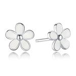 925 Sterling Silver Darling Daisy Stud Earring White Enamel With Clear CZ Compatible with Jewelry Special Store